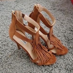 Chestnut brown fringe heels